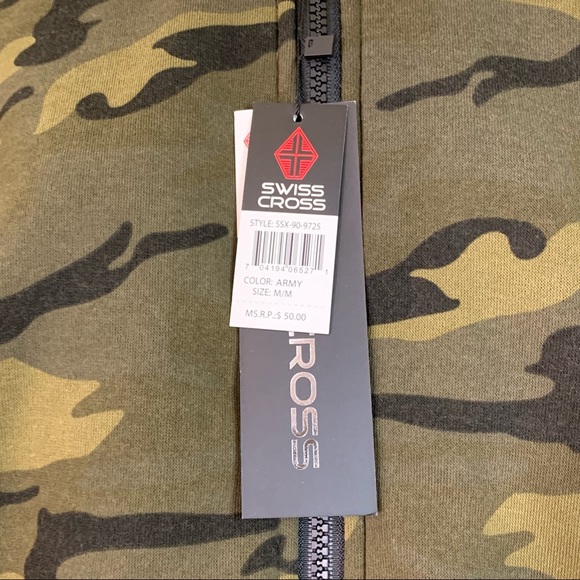 Swiss Cross Men's Jacket Camo Faux Shearling Lined Olive Green Hooded - Picture 7 of 12